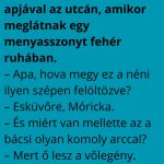 Móricka megy haza az apjával az utcán, amikor meglátnak egy menyasszonyt fehér ruhában. móricka